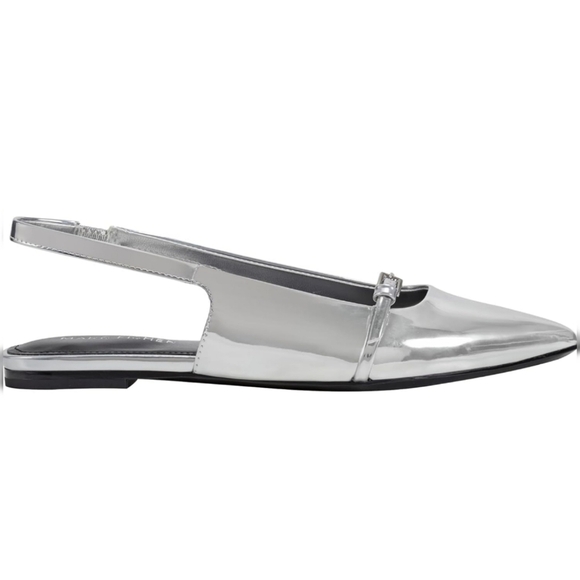 Marc Fisher Elelyn Silver Metallic Pointed Toe Slingback Flats Size 7.5 - Picture 3 of 11